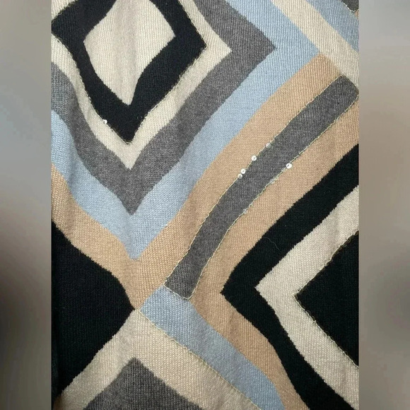 Vintage Ricamo A Mano Black Silk & Angora Sweater Geo Design Plus Size Colorful - Picture 6 of 12